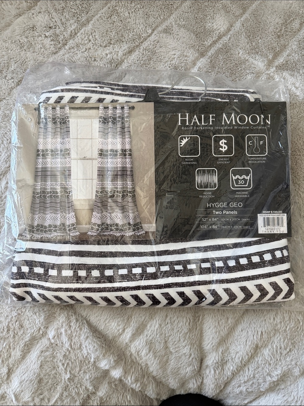 NWT Half Moon Room Darkening Insulated Window Curtains 52" x 84"